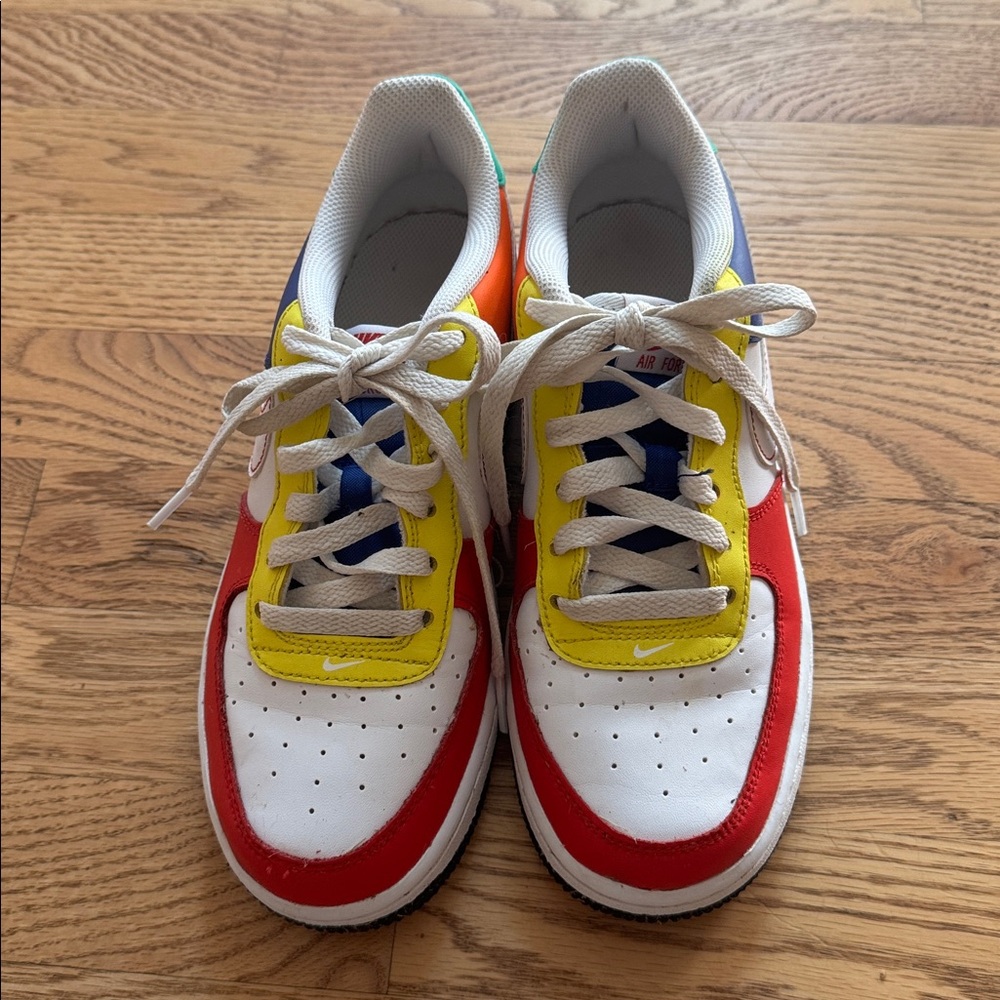 Nike Air Force 1 Sneakers in Red, Yellow, and Blue. Size 5